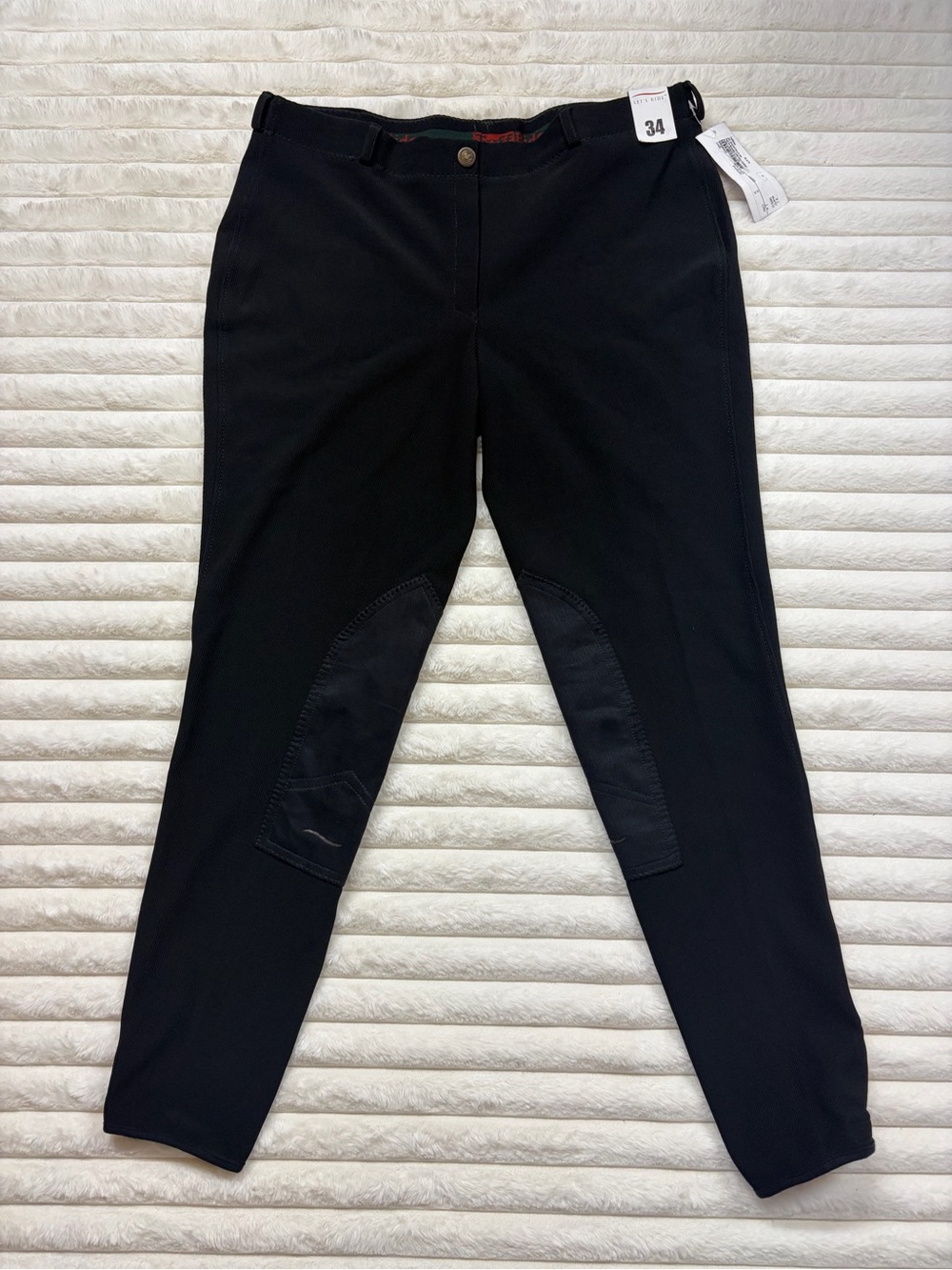 Tuff Rider Biker Black Equestrian Breeches with Knee Patches Size 34